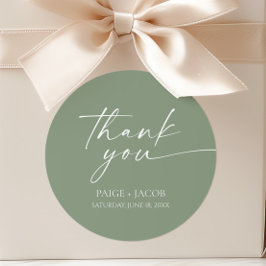 Moderne Minimalistische Elegantsage Grüne Hochzeit Runder Aufkleber