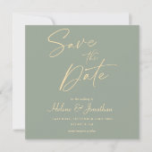 Moderne Minimalistische Elegantsage Grüne Hochzeit Save The Date (Vorderseite)