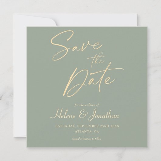 Moderne Minimalistische Elegantsage Grüne Hochzeit Save The Date (Vorderseite)