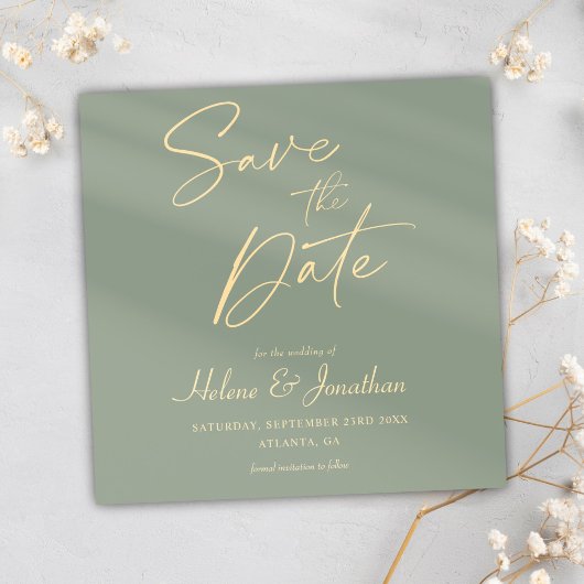 Moderne Minimalistische Elegantsage Grüne Hochzeit Save The Date