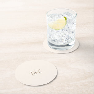 Moderne minimalistische Elfenbein-Monogramm-Hochze Runder Pappuntersetzer