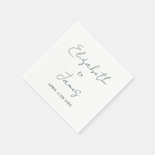 Moderne Minimalistische Emerald Green Script Weddi Serviette (Ecke)