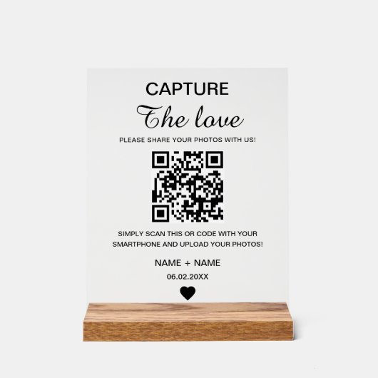 Moderne Minimalistische Erfassung der Liebe QR Cod Acrylschild (Vorderseite)