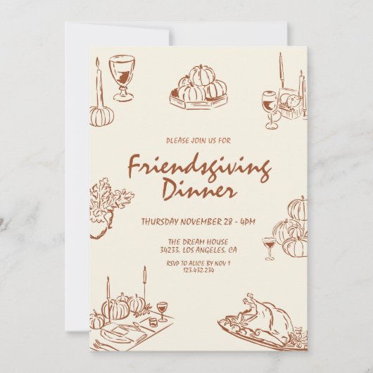 Moderne Minimalistische Erntedank-Abendessen Einla Einladung (Vorderseite)