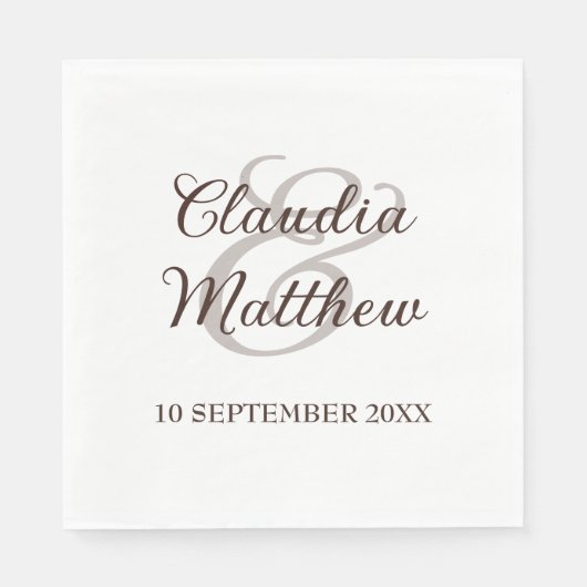 Moderne minimalistische Espresso-Script-Hochzeit Serviette (Vorderseite)