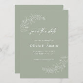 Moderne, Minimalistische Feier Grüne Hochzeit rett Einladung (Vorne/Hinten)