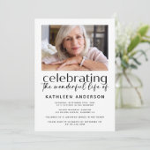 Moderne Minimalistische Feier zum Foto des Lebens Einladung (Stehend Vorderseite)
