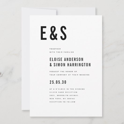 Moderne Minimalistische, fette QR-Monogramm-Hochze Einladung (Vorderseite)