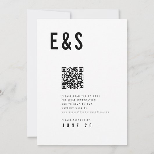 Moderne Minimalistische, fette QR-Monogramm-Hochze Einladung (Rückseite)