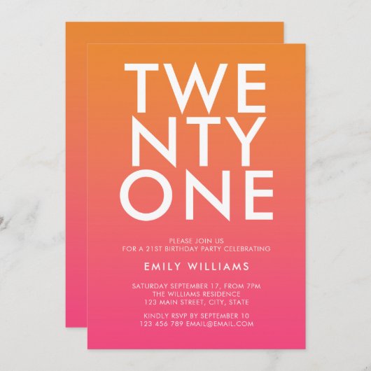 Moderne Minimalistische Fetttypografie Rosa Orange Einladung (Vorne/Hinten)