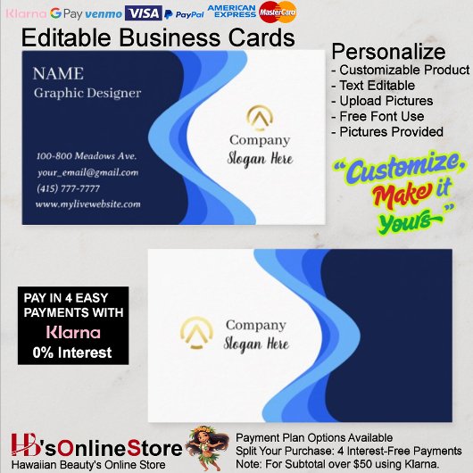 Moderne Minimalistische Firma Blau Weiß Visitenkarte