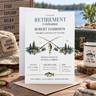 Moderne minimalistische Fishing-Ruhestandsfeier Einladung