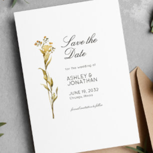 Moderne minimalistische florale Hochzeitdetails Save The Date