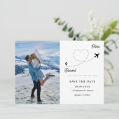 Moderne minimalistische Flugzeug Reiseroute Liebe Save The Date (Stehend Vorderseite)