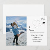 Moderne minimalistische Flugzeug Reiseroute Liebe Save The Date (Vorne/Hinten)