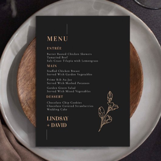 Moderne Minimalistische Foliage Black Menu Card Menükarte