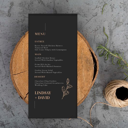 Moderne Minimalistische Foliage Black Menu Card Menükarte