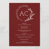 Moderne Minimalistische Foliage Crimson Red Weddin Programm (Vorderseite)