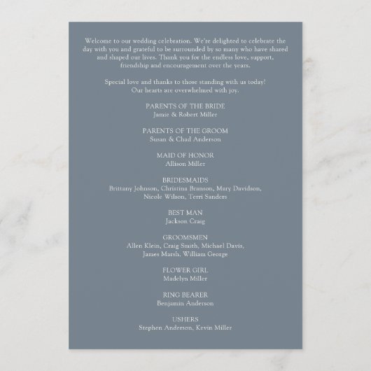 Moderne Minimalistische Foliage Graue Hochzeit Programm (Rückseite)