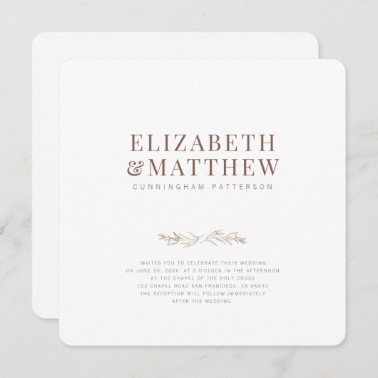 Moderne + Minimalistische Foliage Hochzeit Einladung (Vorne/Hinten)