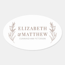 Moderne + Minimalistische Foliage Hochzeit Ovaler Aufkleber