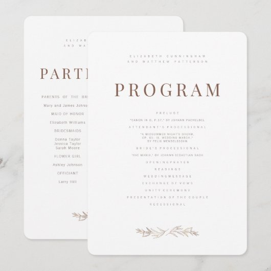 Moderne + Minimalistische Foliage Hochzeit Programm (Vorne/Hinten)