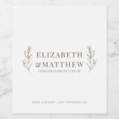 Moderne + Minimalistische Foliage Hochzeit Weinetikett (Einzelnes Label)