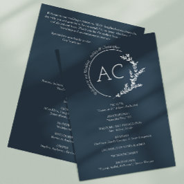 Moderne Minimalistische Foliage Navy Blue Wedding Programm