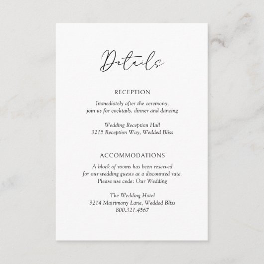 Moderne Minimalistische, formelle Hochzeit Begleitkarte (Vorderseite)