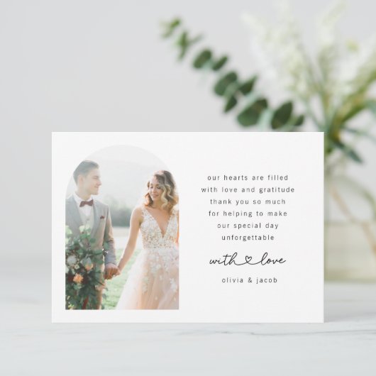 Moderne Minimalistische Foto Arch Wedding Dankeskarte (Stehend Vorderseite)