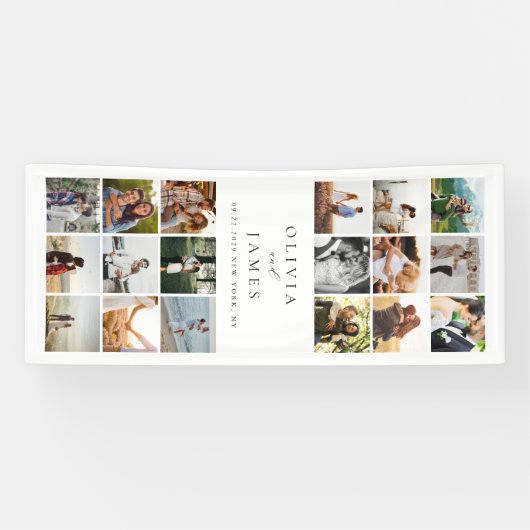 Moderne Minimalistische Foto Collage Wedding Banner (Horizontal)