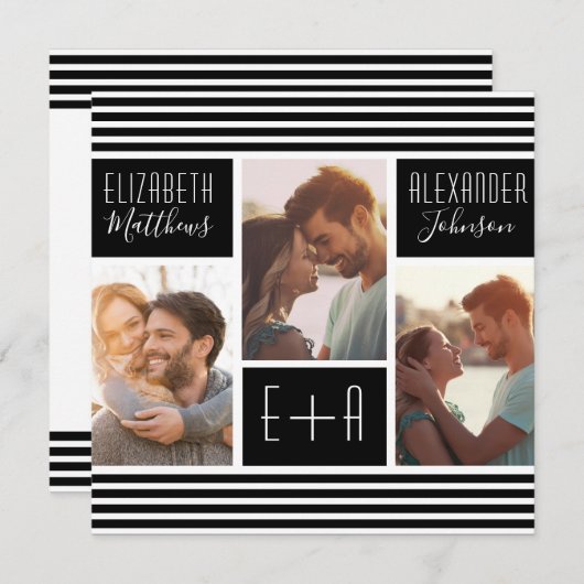 Moderne Minimalistische Foto Collage Wedding Einladung (Vorne/Hinten)