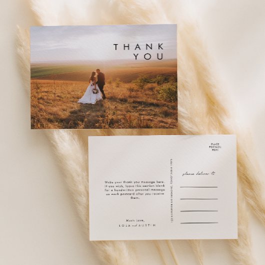 Moderne Minimalistische Foto Hochzeit Danke Postca Postkarte