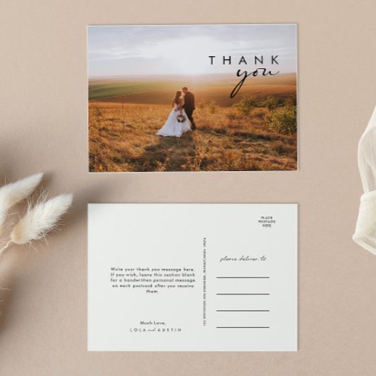 Moderne Minimalistische Foto Hochzeit Danke Postca Postkarte