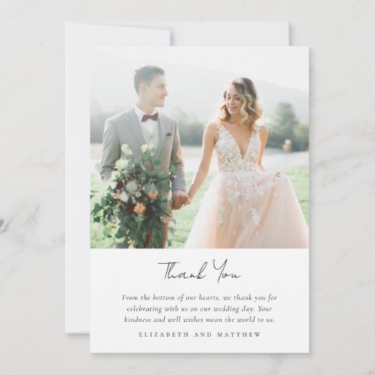 Moderne Minimalistische Foto-Hochzeit Dankeskarte (Rückseite)