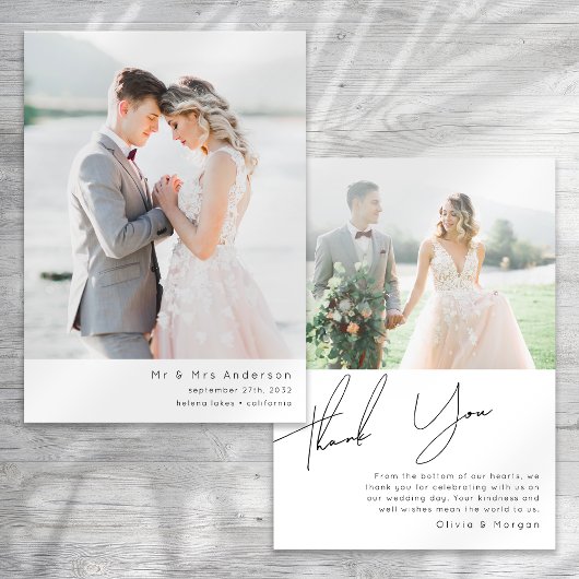 Moderne Minimalistische Foto-Hochzeit Dankeskarte