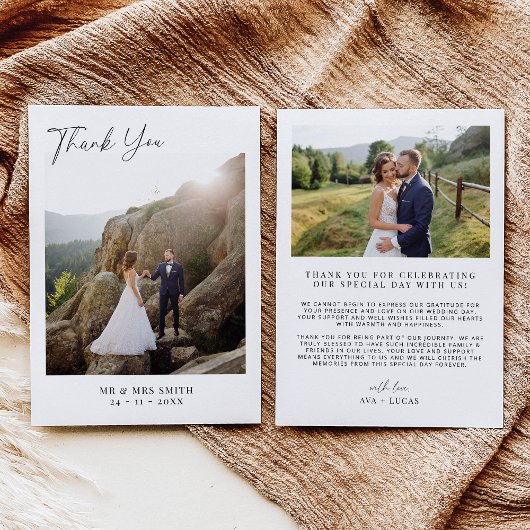 Moderne Minimalistische Foto-Hochzeit Dankeskarte