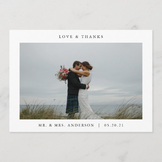 Moderne Minimalistische Foto-Hochzeit Dankeskarte (Vorderseite)
