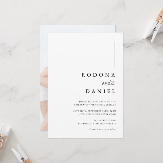 Moderne Minimalistische Foto-Hochzeit Einladung (Vorderseite/Rückseite Beispiel)