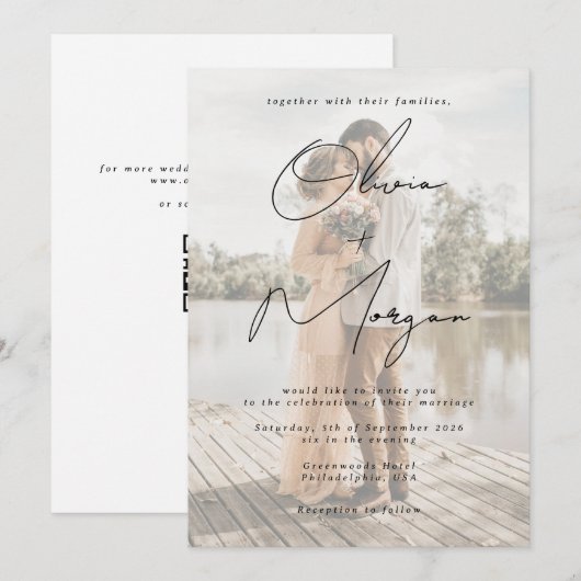 Moderne Minimalistische Foto-Hochzeit Einladung (Vorne/Hinten)