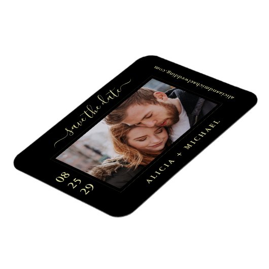 Moderne, minimalistische Foto Hochzeit rett Datum Magnet (Linke Seite)