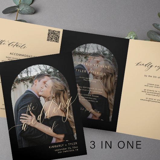 Moderne minimalistische Foto Hochzeit rsvp Details Dreifach Gefaltete Einladung
