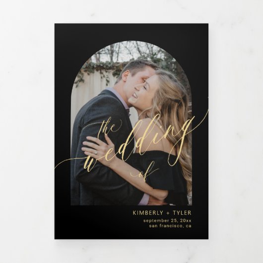 Moderne minimalistische Foto Hochzeit rsvp Details Dreifach Gefaltete Einladung (Cover)