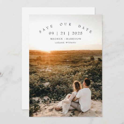 Moderne Minimalistische Foto-Hochzeit Save The Date (Vorne/Hinten)