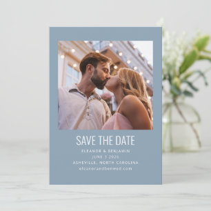 Moderne minimalistische Foto-Hochzeit Staubblau Save The Date