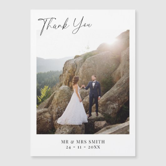 Moderne Minimalistische Foto Hochzeit Vielen Dank Magneteinladung (Vorderseite)
