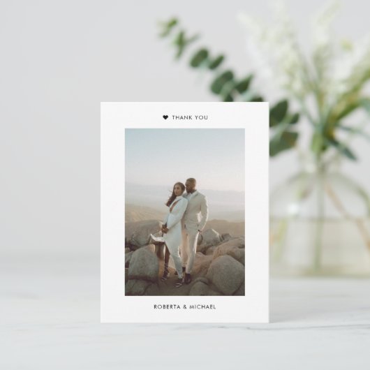 Moderne Minimalistische Foto Hochzeit Vielen Dank Postkarte (Stehend Vorderseite)