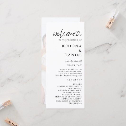 Moderne minimalistische Foto-Hochzeitsprogramm (Vorderseite/Rückseite Beispiel)