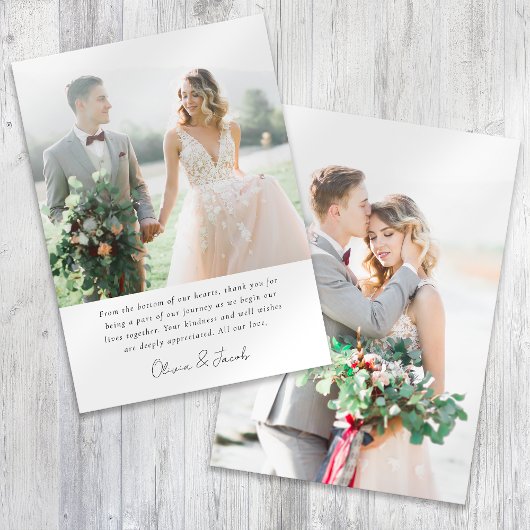 Moderne Minimalistische Foto-Kalligrafie-Hochzeit Dankeskarte
