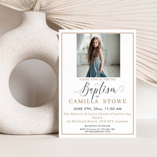 Moderne Minimalistische Foto LDS Taufe Einladung